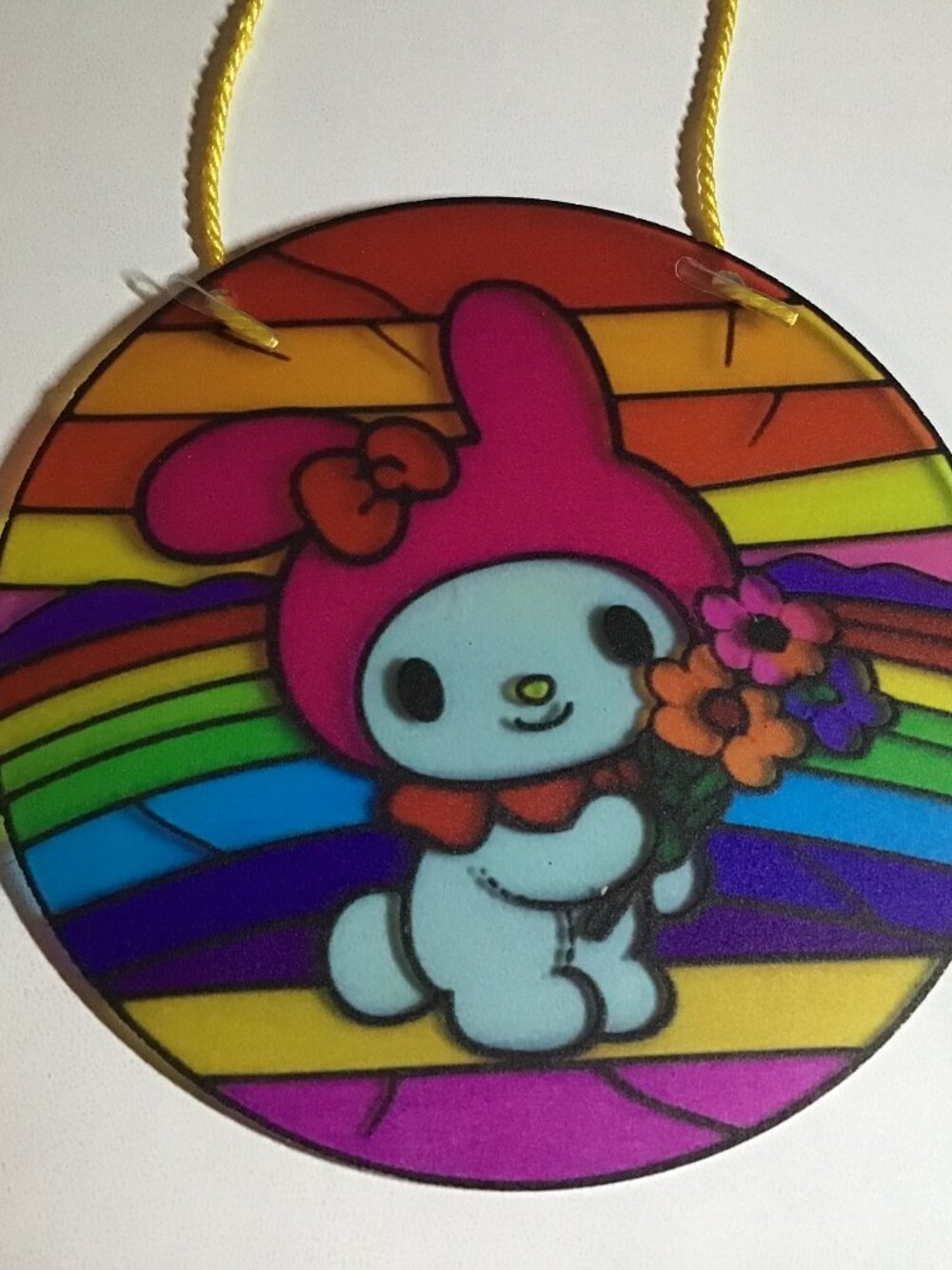 really cute my melody suncatcher with stained glass inspired design. 6 inches
